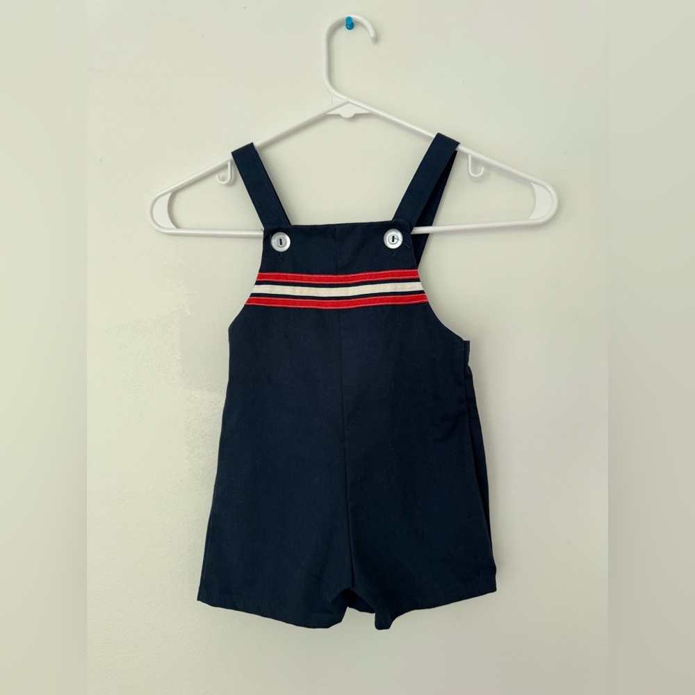 Vintage Polar Infantswear NavyBaby Overall Shorts. White And Red Stripe 2t
